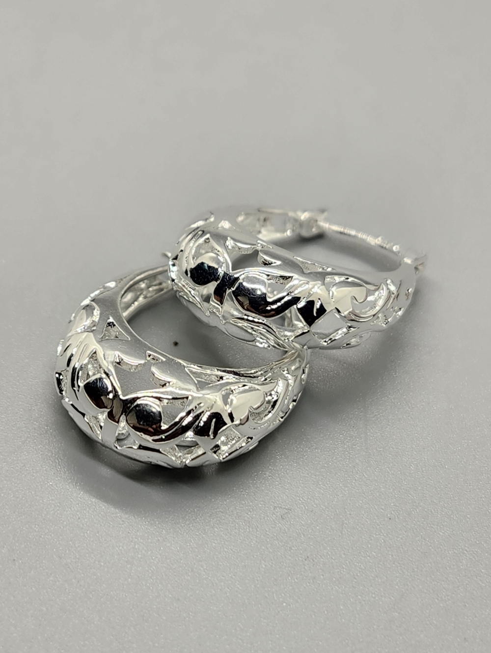 Sterling Silver Carved Hoop Earrings - Picture 5 of 12